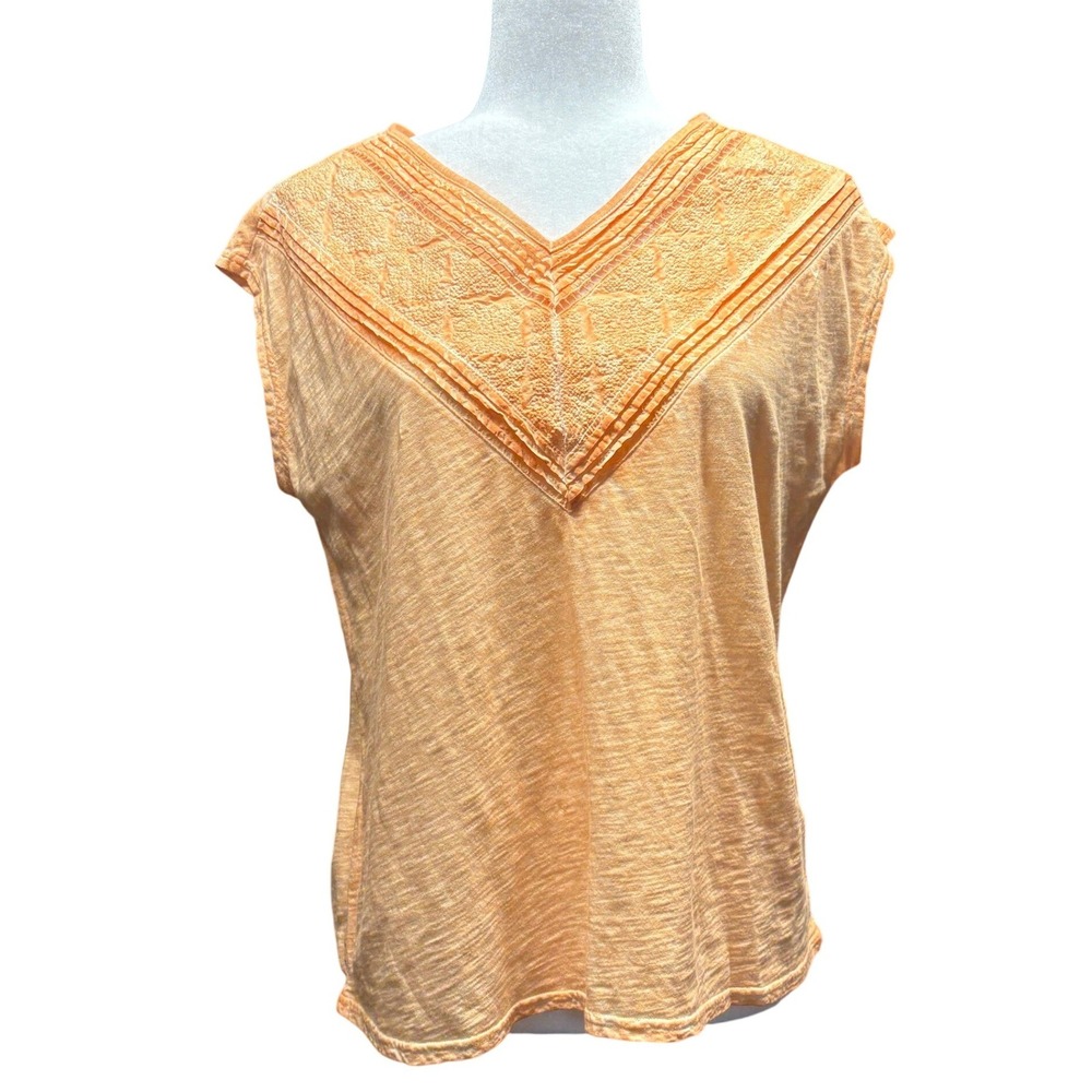 Tribal Jeans Womens Mango Orange Embroidered V-Neck Cotton Knit Top Small NWT‎